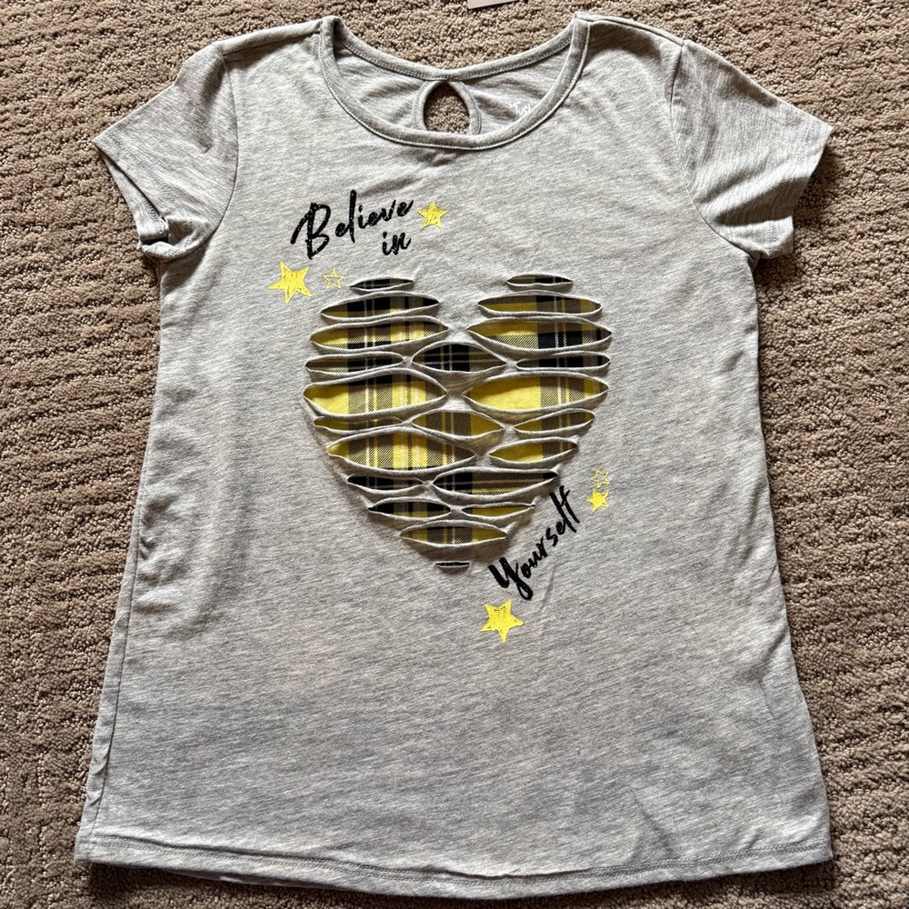 Justice Gray Kids Shirt with Yellow Heart Design